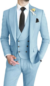Sky Blue Groom Wedding Tuxedo Men's Suit Jacket Pants Vest 3-piece Set Slim Fit Handsome Men Blazer for Party